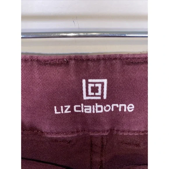 Liz Claiborne Womens Burgundy Soft  Pants Size 8 Stretch Cotton Twill Mid Rise - Picture 4 of 11